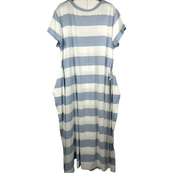 Lands End Women's‎ Maxi Dress M Blue White Stripe Wrap Belt Soft Stretch Beach - Picture 6 of 9